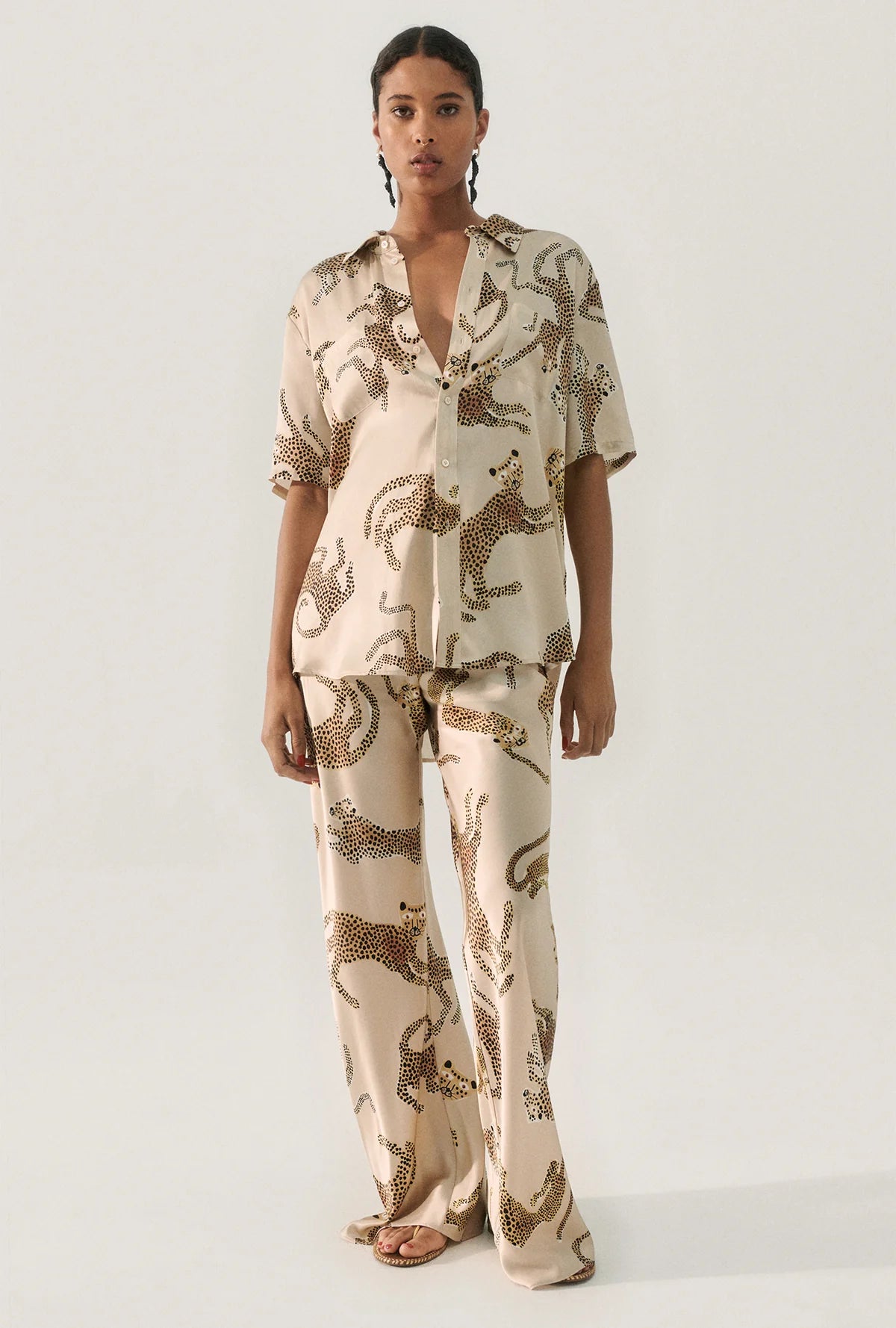 Bias Cut Pants in Jaguar Print Hazel Brown - Stylish & Comfortable Women's Trousers for Work, Casual & Evening Wear