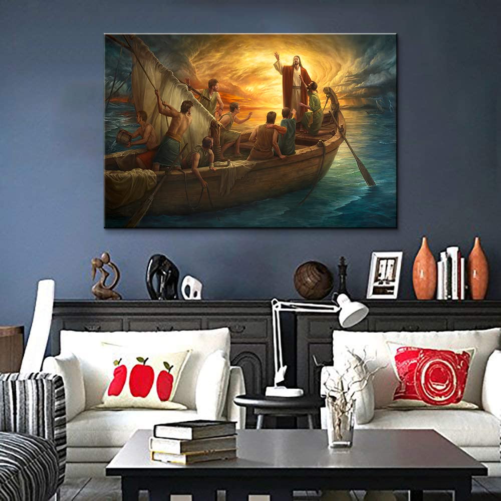 Jesus Christ Wall Art Canvas Print - Religious Christian Home Decor for Living Room, Bedroom & Office - 28''H x 40''W - Easy to Hang Christian Gift & Inspirational Painting
