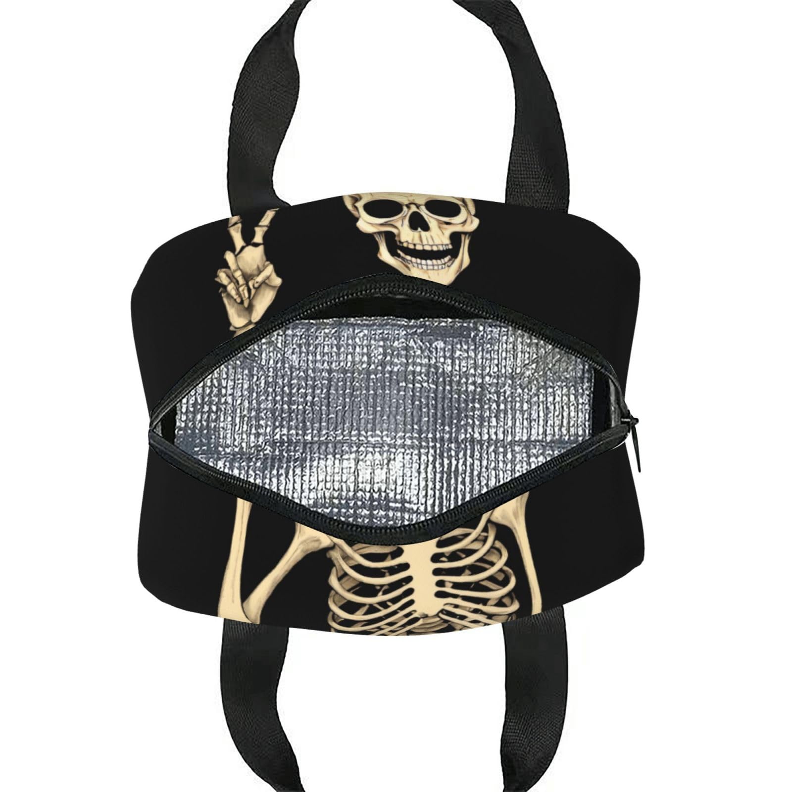 **Insulated Skeleton Bone Lunch Box - Reusable Black Lunch Tote Bag for Men & Women, Perfect for Office, Camping, Hiking, Picnic, Beach & Travel - Ideal for Work, School & Outdoor Adventures**