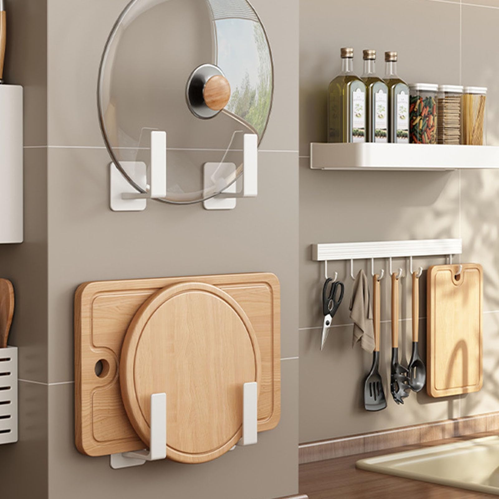 White Aluminum No-Drill Wall Mounted Kitchen Utensil Hanger - 30cm Space-Saving Spoon & Shovel Storage Hook Rack for Kitchen & Bathroom Organization | Perfect for Small Spaces & Clutter-Free Countertops