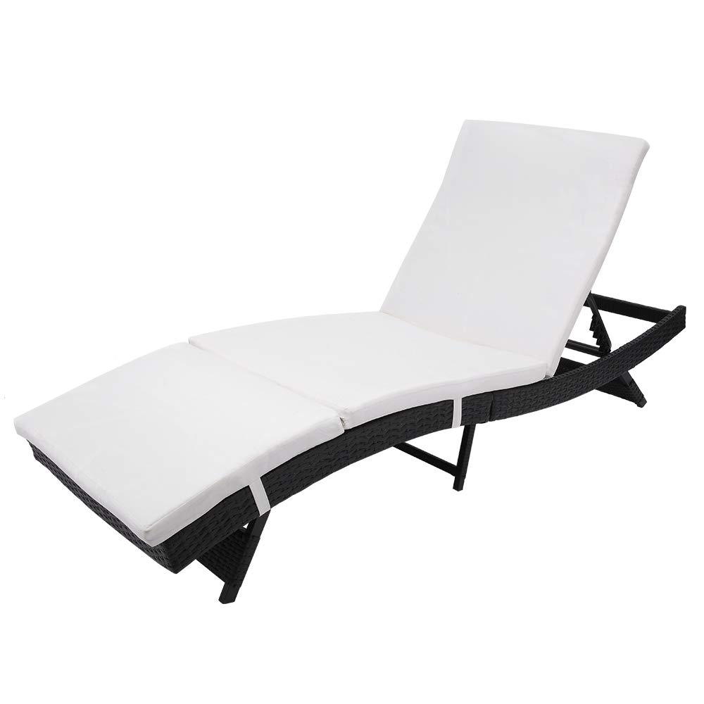MISIRUISI S Style Patio Chaise Lounge Chair - Black Wrought Iron Outdoor Chaise with Embossed Vine Design - Perfect for Poolside, Garden, and Backyard Relaxation