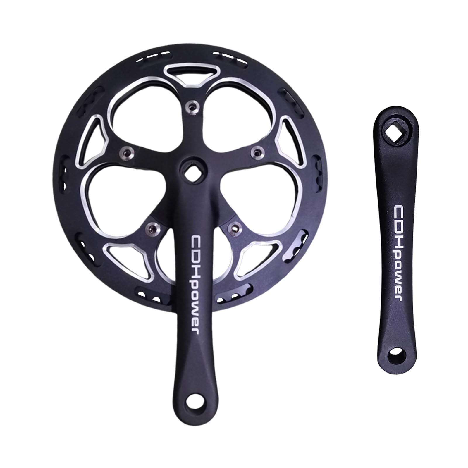 52T Bike Crankset - Aluminum Chainring Guard, Single Speed 170mm/110mm BCD Square Hole Crank Arm Set - Compatible with City Bikes, Electric Bikes, Road Bikes, MTB & Folding Bicycles - Perfect for Urban Commuting, Off-Road Trails & Performance Cycling