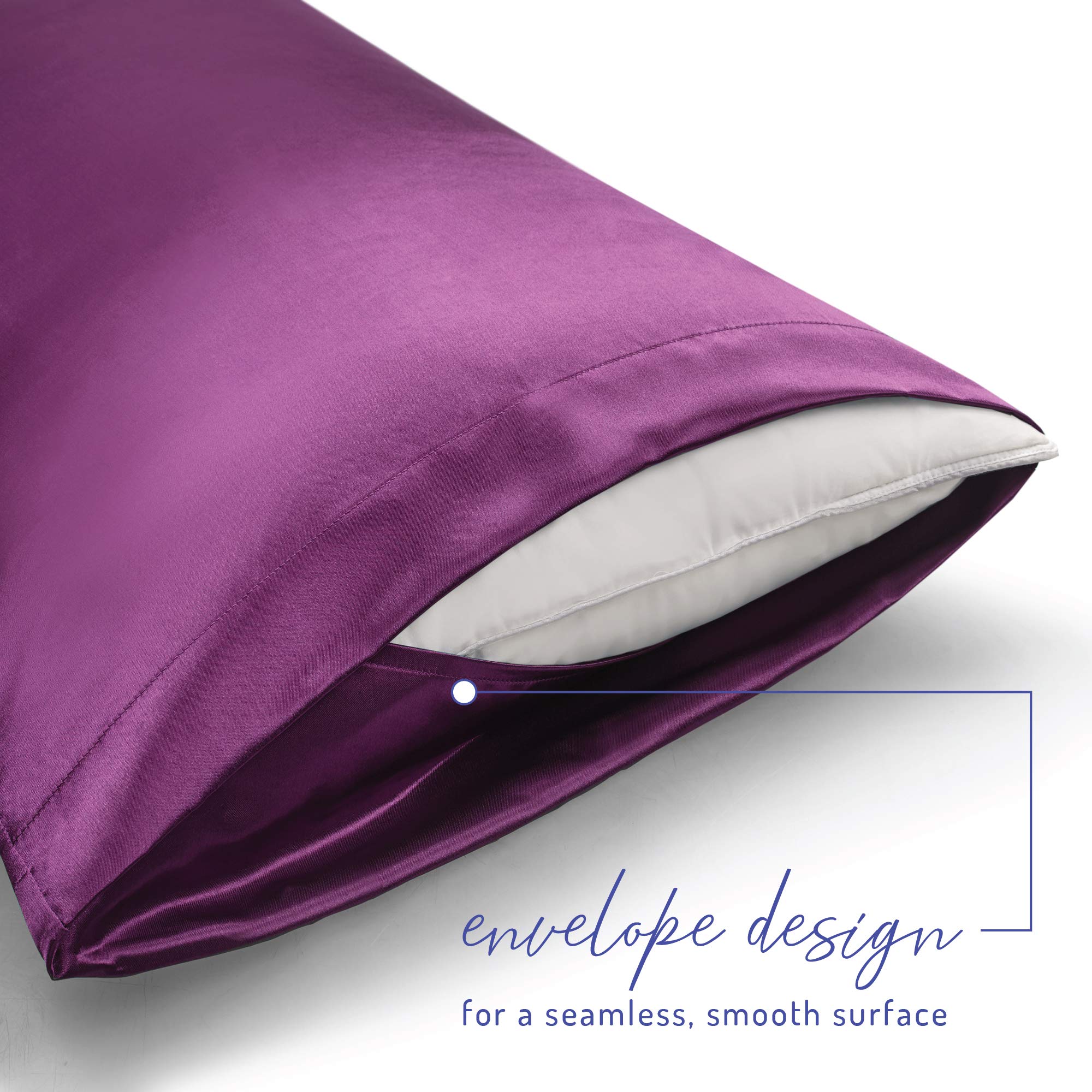 Purple King Satin Pillowcase Set of 2 - 20x40 Inch Silk Pillow Covers for Hair & Skin Care, Soft & Smooth with Envelope Closure - Perfect for Beauty Sleep, Travel & Home Decor