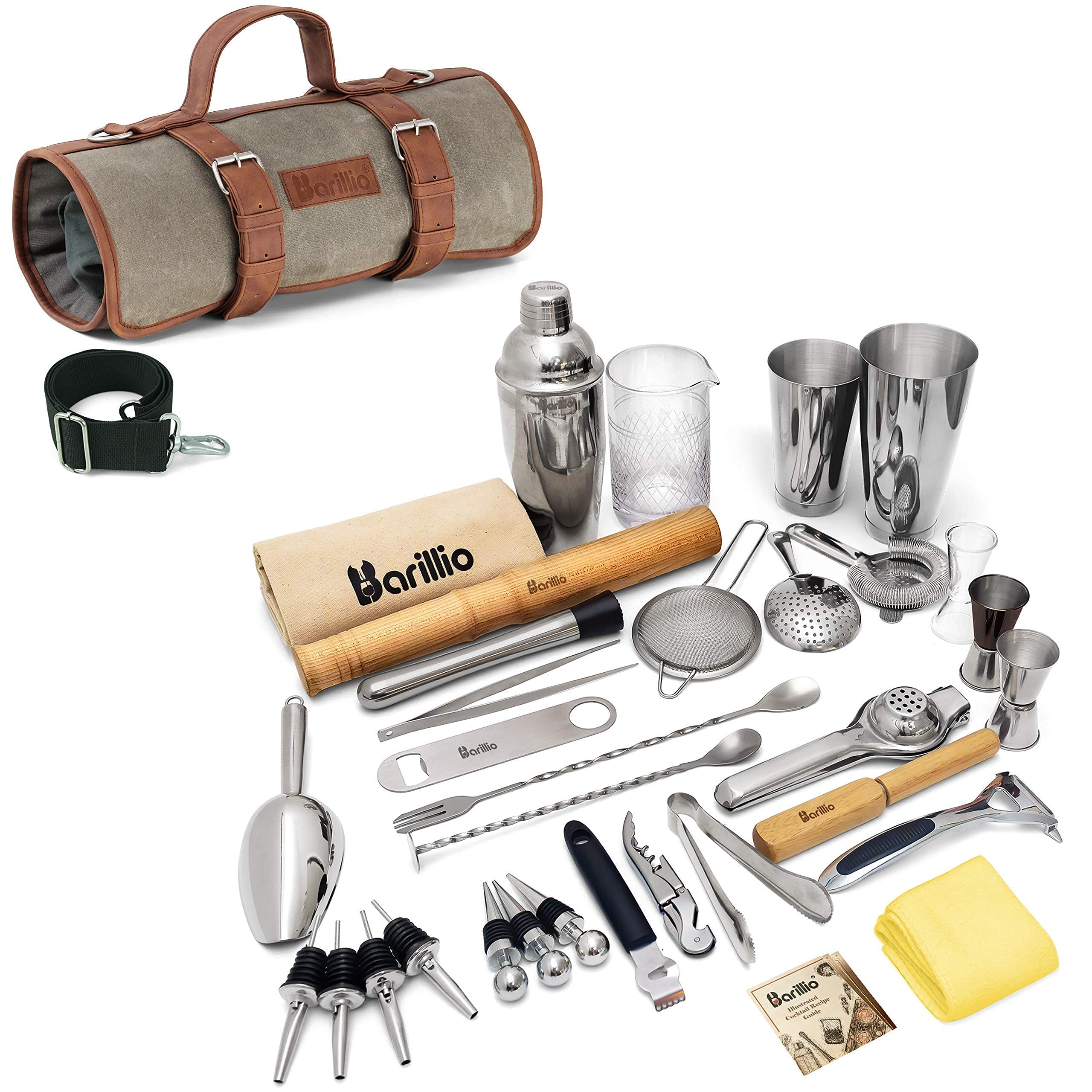 Premium Cocktail Shaker Set - 18-Piece Bartender Kit with Waxed Canvas Travel Bag | Complete Bar Tool Set for Mixology, Home Bars & Professional Use | Essential Barware for Cocktails, Mojitos & Margaritas | Perfect Gift for Bartenders & Home Entertaining