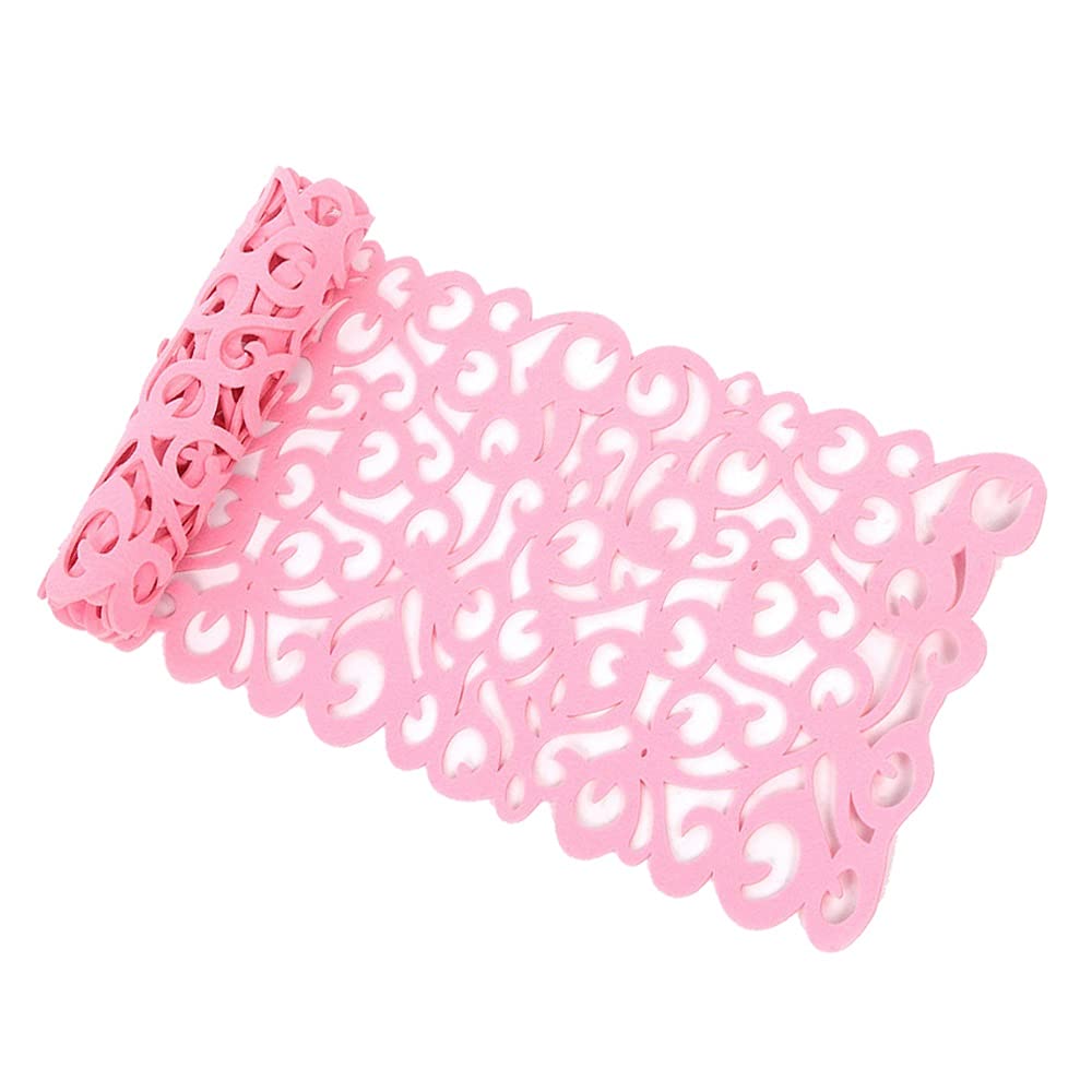 GANFANREN 30x100cm Pink Hollow Felt Table Runner & Placemats Set - Elegant Dining Table Decor for Weddings, Parties, and Home Decor