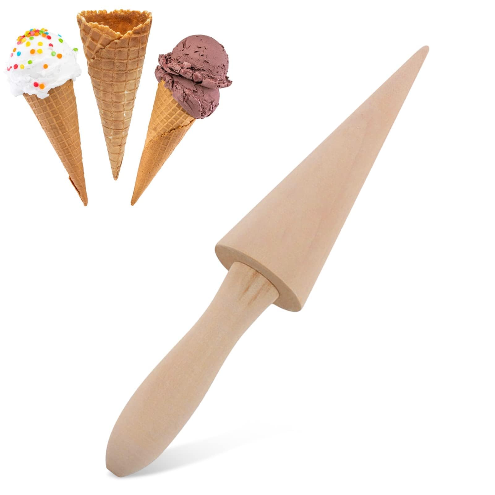 Wooden Waffle Cone Roller - 9.1 Inch Pizzelle Cone Mold for Homemade Ice Cream Cones | Baking Pastry Tool for Waffle, Dessert & Ice Cream Shops | Perfect for DIY Desserts, Parties & Catering