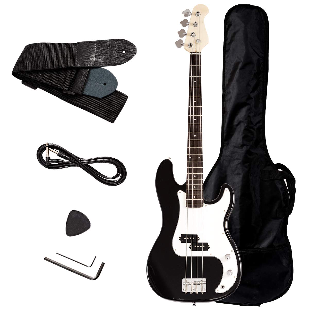 Safstar 4-String Electric Bass Guitar Full Size with Amp, Cord, Strap & Carrying Bag - Rosewood Fingerboard, Stylish Design for Beginners & Professionals (Black) - Perfect for Live Performances, Studio Recording & Music Practice