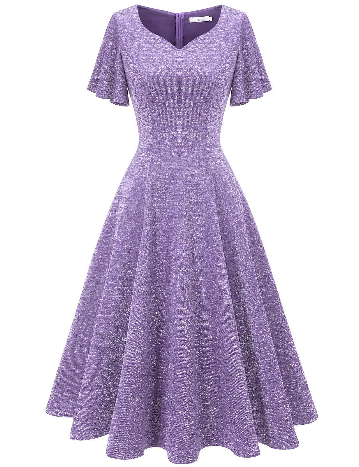 Vintage Women's Wedding Guest Dress - Short Sleeve Fit & Flare Cocktail Dress for Tea Party, Bridal Shower & Formal Occasions