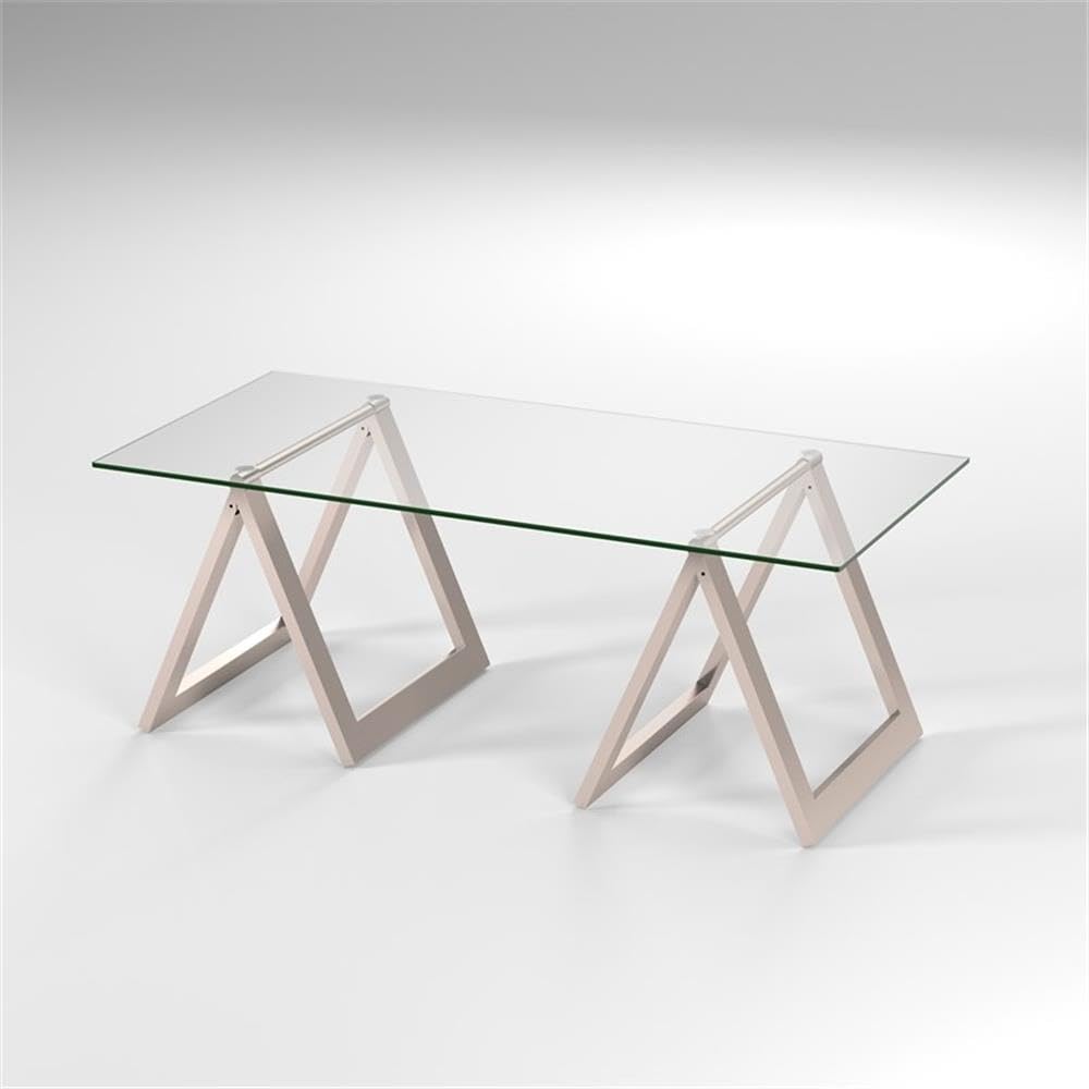 Pemberly Row Metal Nickel Gray Sawhorse Leg Coffee Table - Industrial Style Living Room Furniture for Home Decor