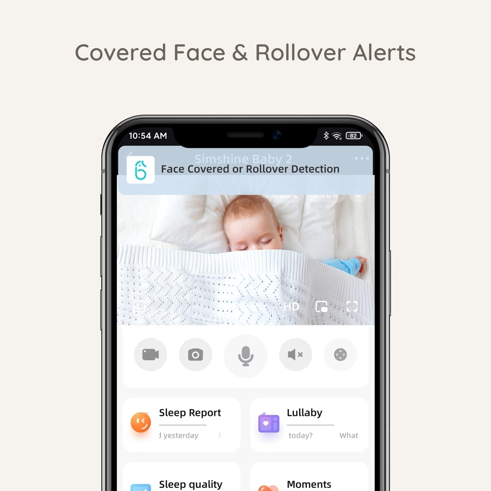 Ellie Baby Monitor with Covered Face Alert & Auto Photo Capture - 2K HD Video, Cry Detection & Soothing, 2-Way Audio, Virtual Fence, Night Vision, Temperature & Humidity Sensor, Breathing Monitoring - Perfect for Nursery, Daycare & Travel Use