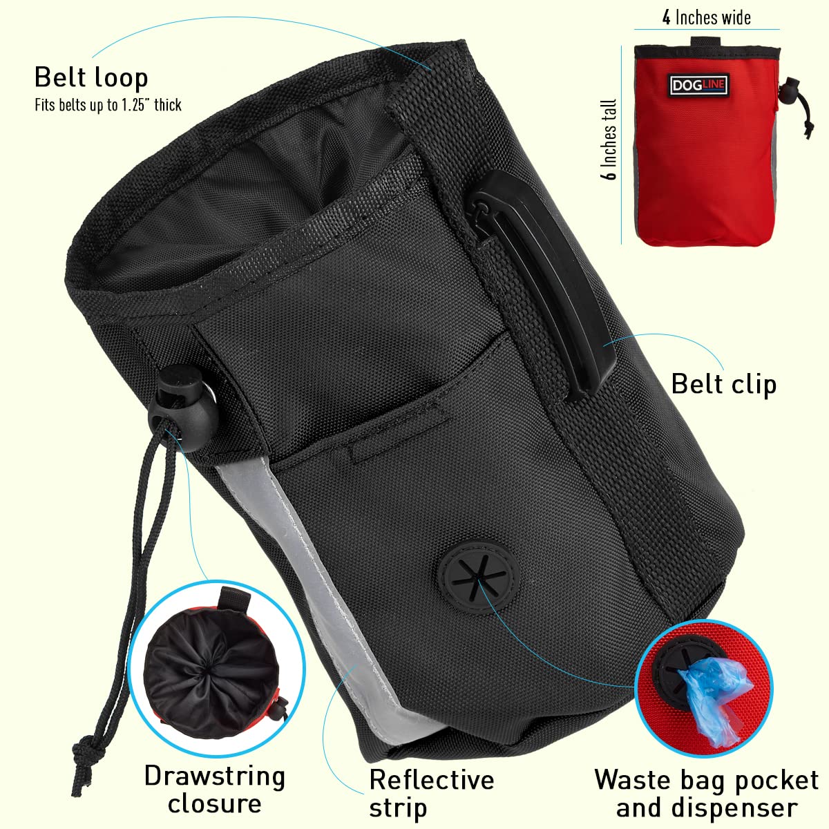 Dogline Dog Treat Pouch - Adjustable Training Bag for Puppies | Large Capacity Pet Kibble & Snack Holder with Waste Bag Dispenser | Durable Nylon with Mesh Pocket | Perfect for Dog Walks, Training & Outdoor Adventures