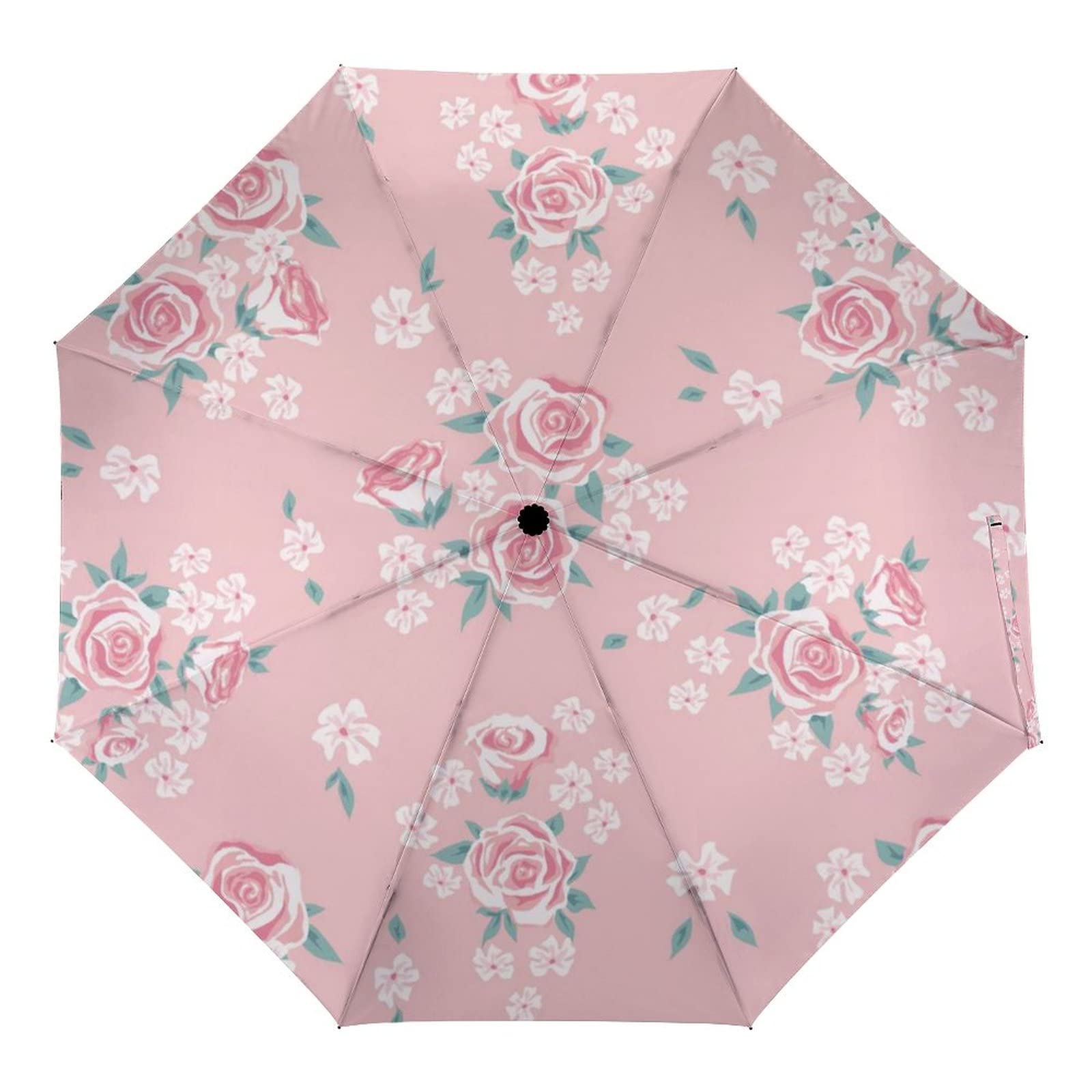 Windproof Compact Travel Umbrella with Rose Gold Glitter Marble Design - 8 Ribs Auto Open/Close Waterproof Portable Umbrella for Women & Men | Perfect for Commuting, Beach Trips and Outdoor Activities