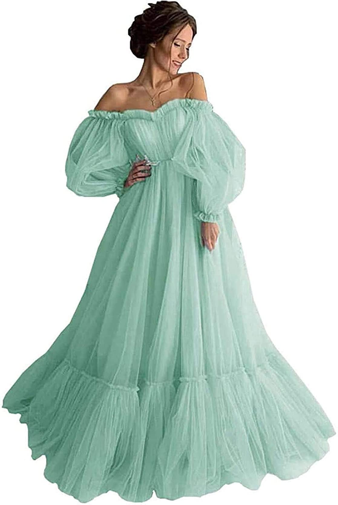 Elegant Off-the-Shoulder Puffy Sleeve Prom Dresses for Women - Tulle Ball Gown with Sweetheart Neckline for Formal Evening Parties, Homecoming, and Special Occasions