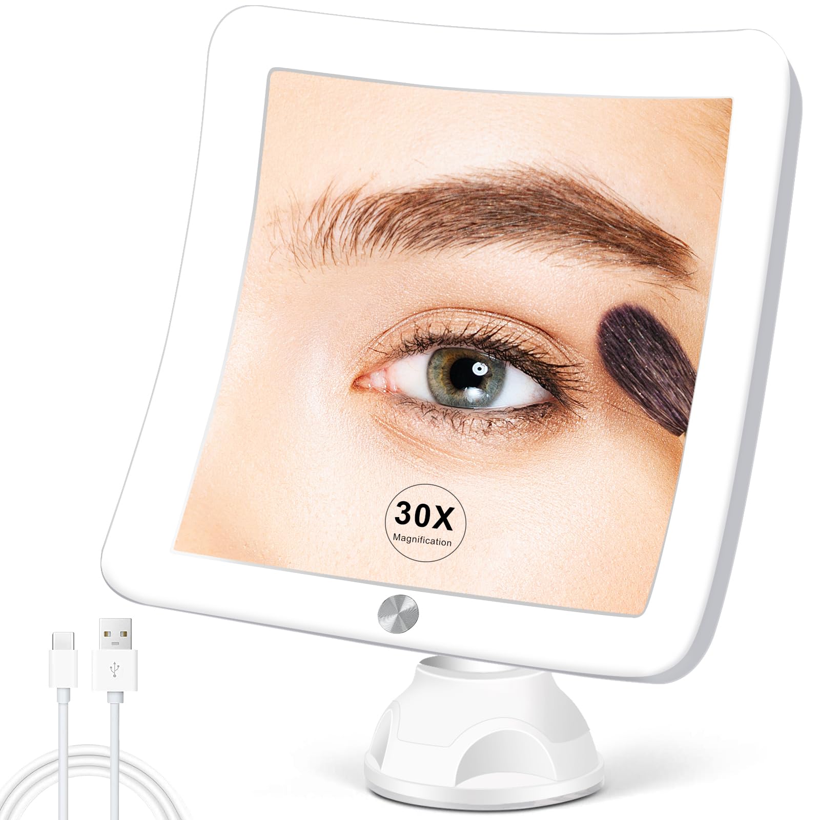 Rechargeable LED Makeup Mirror with 30X Magnification - Portable Lighted Vanity Mirror with Suction Cup for Bathroom, Travel & Professional Makeup Application | Perfect for Home, Salon & On-the-Go Beauty Routine
