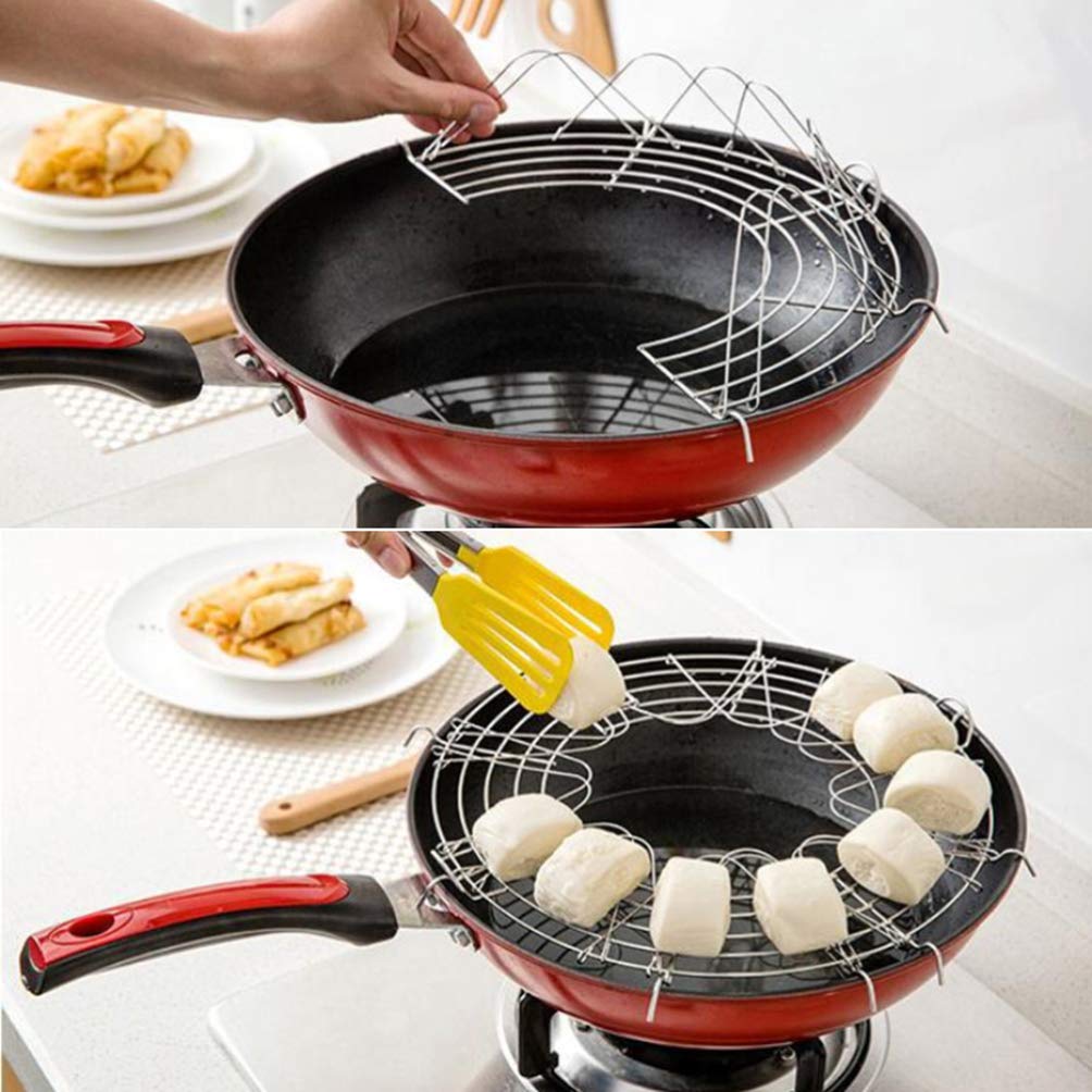 Kichvoe 2-Pack Stainless Steel Oil Drain Rack & Strainer - 36cm Semi-Circular Drip Tray for Frying, Baking & Cooking - Perfect for Tempura, Fried Foods & Home Kitchen Use