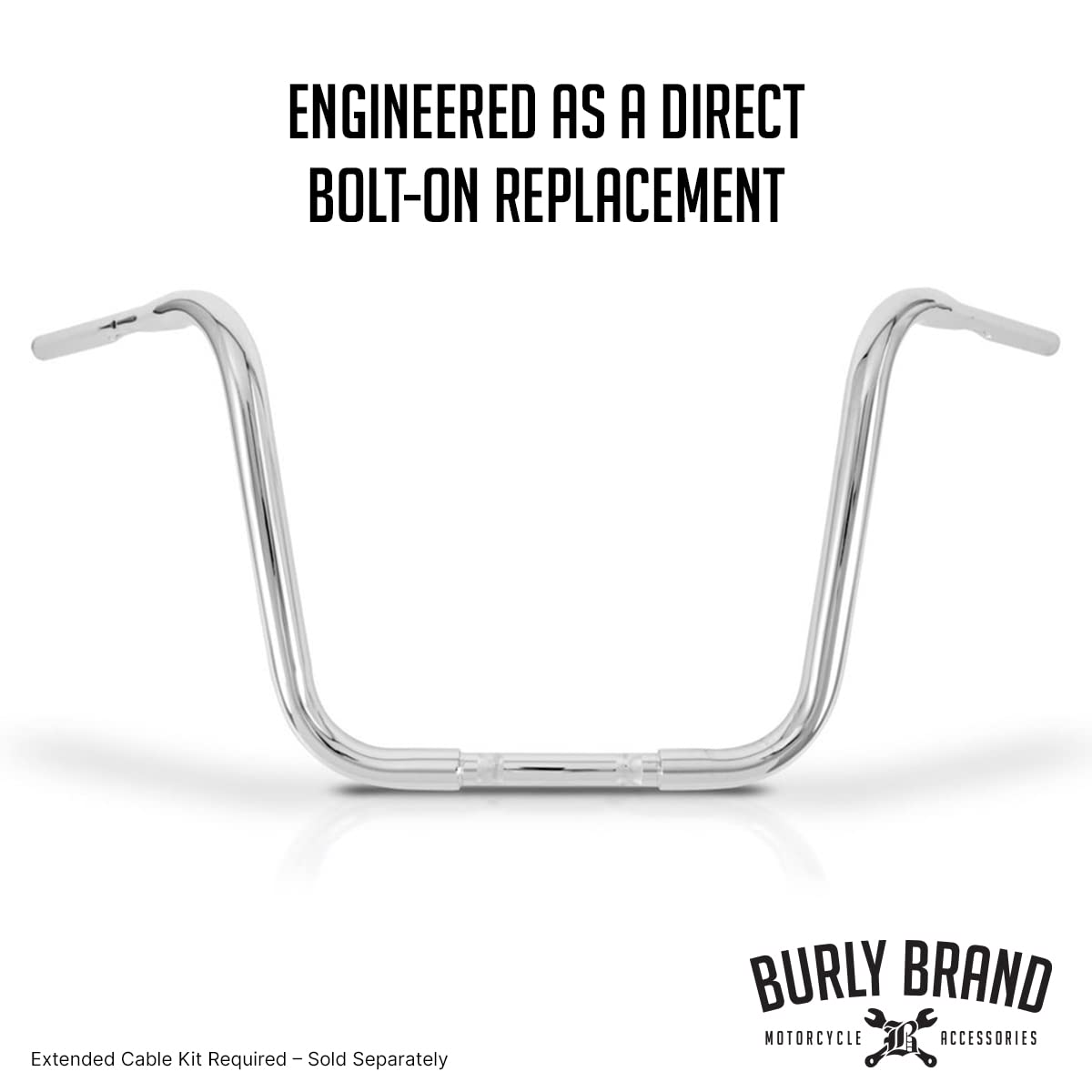 Burly Brand Gorilla Ape Hanger Handlebar - 14 Inch Height Chrome Motorcycle Handlebars for Harley Davidson & Cruisers - Comfortable Riding Position for Long Distance & Custom Bike Builds (B28-336T)