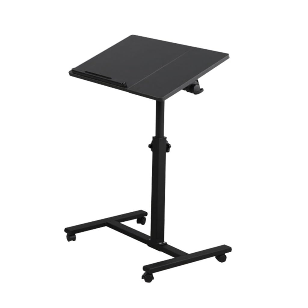 Adjustable Height Rolling Overbed Table - Mobile Lazy Desk for Bedroom, Living Room, Office & Study | Portable Computer Table with Wheels | Perfect for Eating, Working & Reading in Bed (Black)