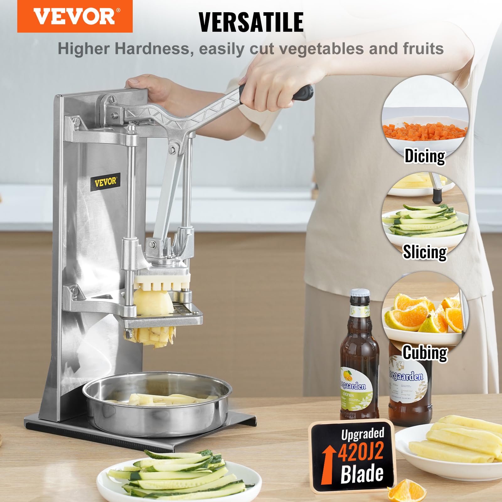 VEVOR Commercial French Fry Cutter with 4 Replacement Blades - 1/4
