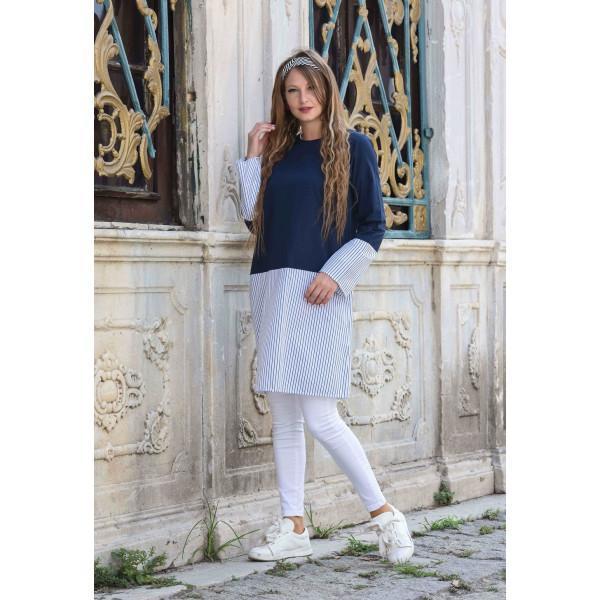 Abaci Modest Tunic TNK11973 R34 Navy Blue - Women's Loose Fit Casual Tunic Top for Everyday Wear, Office & Outings