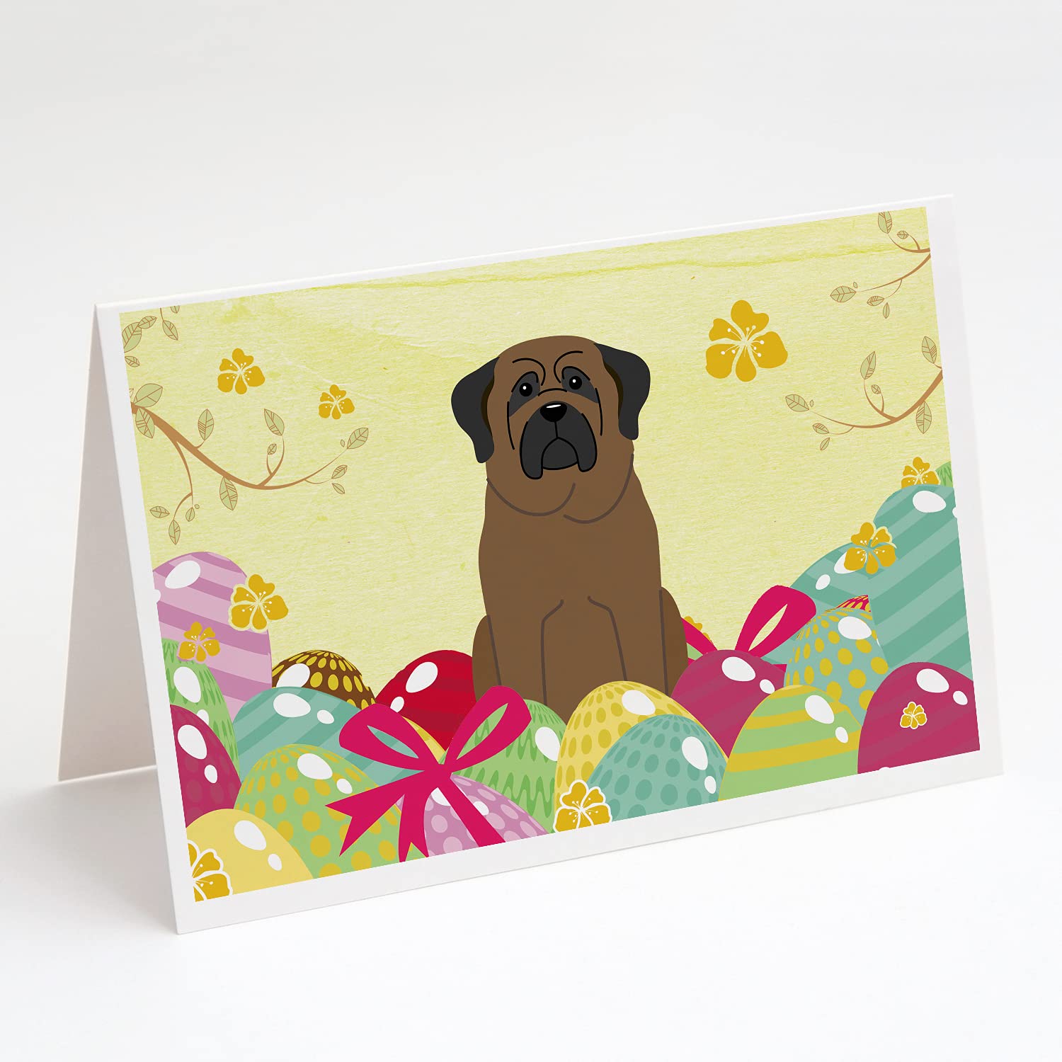 Easter Eggs Bullmastiff Greeting Cards - Pack of 8 Blank A7 Note Cards (5x7 Inches) with Envelopes - Whimsical Dog-Themed Stationery for Holidays, Birthdays & Special Occasions