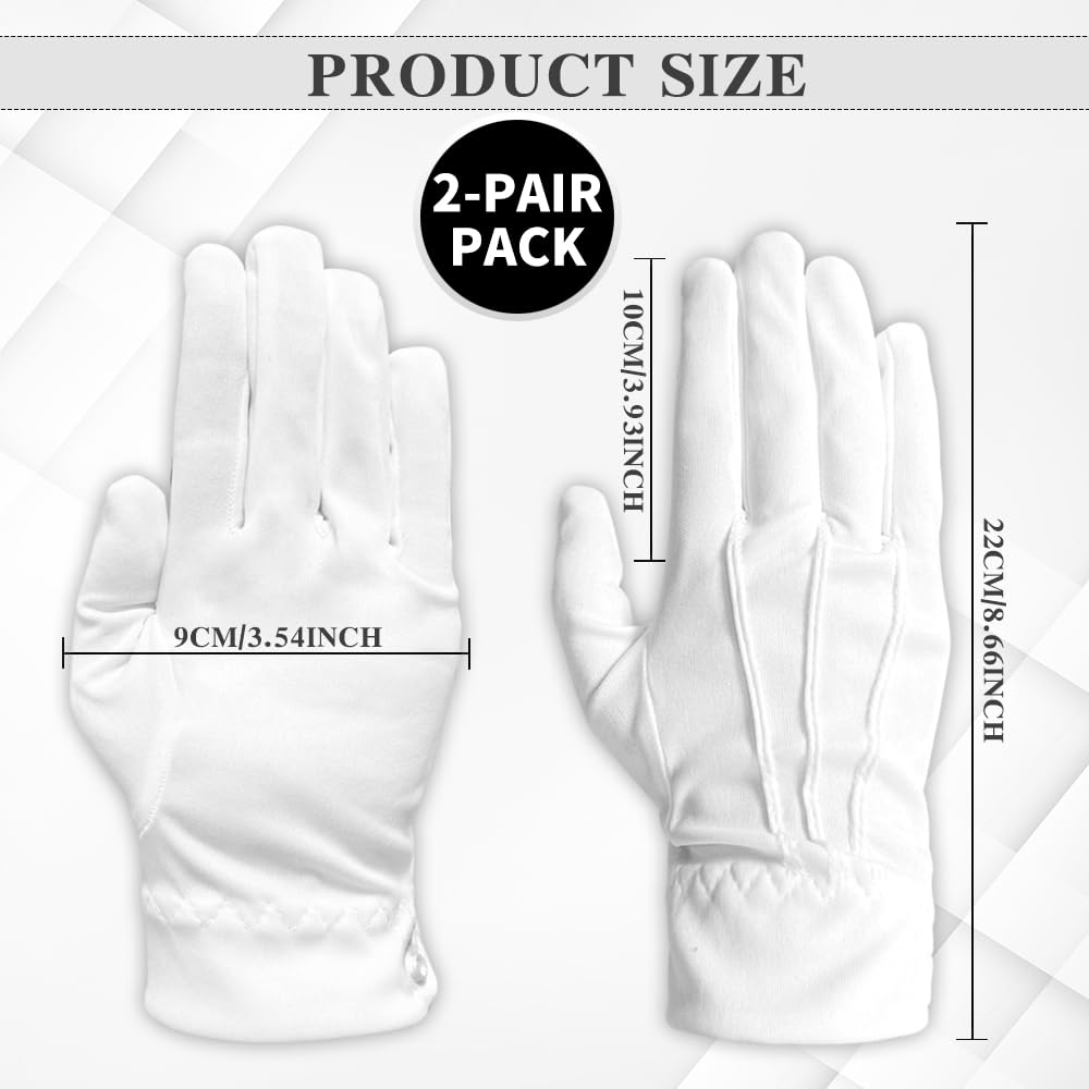 Premium White Cotton Gloves for Men & Women - Elegant Dress Gloves for Weddings, Marching Band, Costumes & Formal Events - Soft Moisturizing Hand Protection