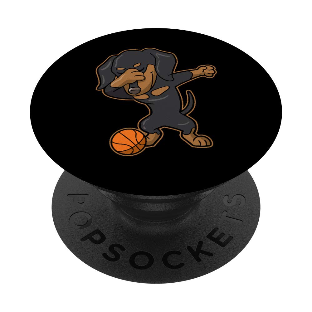 Dabbing Dachshund Dog Dab Dance Basketball PopSockets - Phone & Tablet Grip Stand with Swappable Base | Perfect for Sports Fans, Basketball Games & Phone Protection