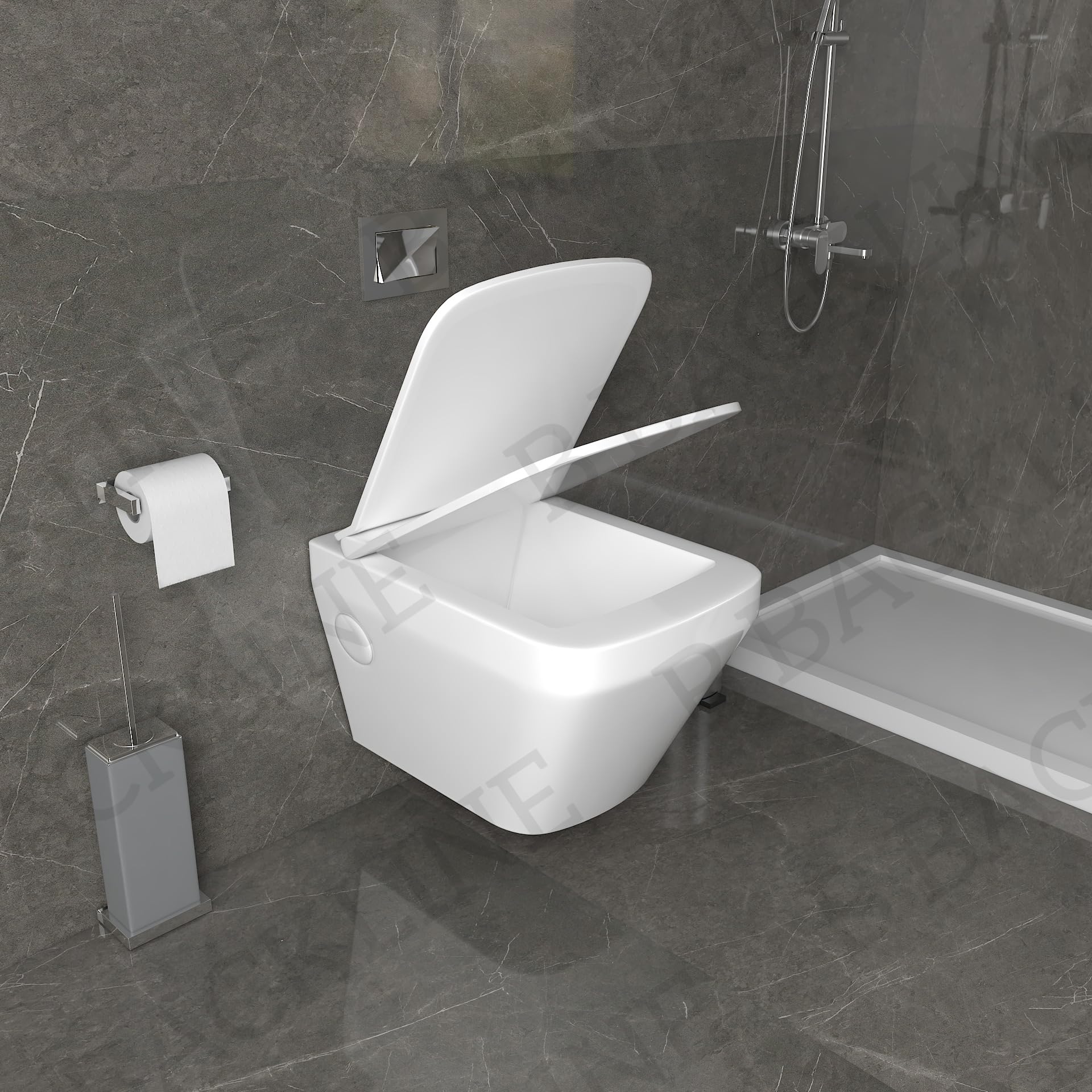 Ceramic Wall-Mounted Rimless Western Toilet with Soft-Close Seat - White Modern Water-Saving Commode with P-Trap Floor Outlet for Bathroom & Powder Room Renovation