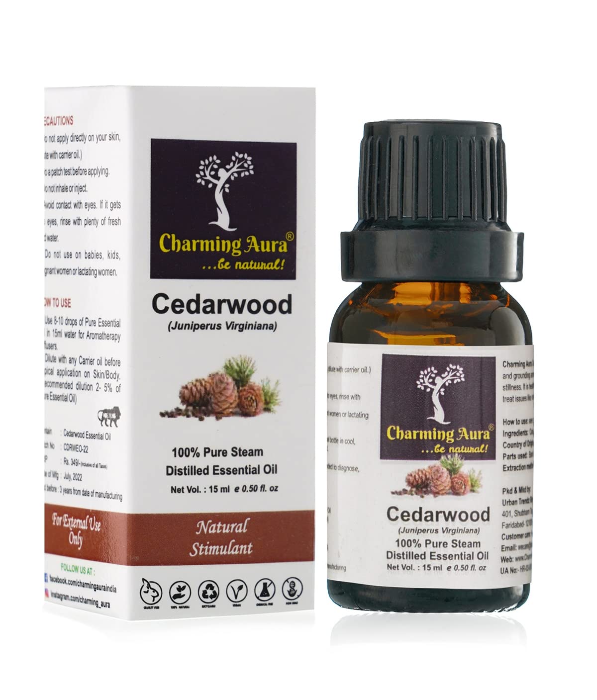 100% Pure Cedarwood Essential Oil - Natural Therapeutic Grade for Relaxation, Skin & Hair Care, Aromatherapy (15ml) | Perfect for Diffusers, Massage & DIY Beauty Products