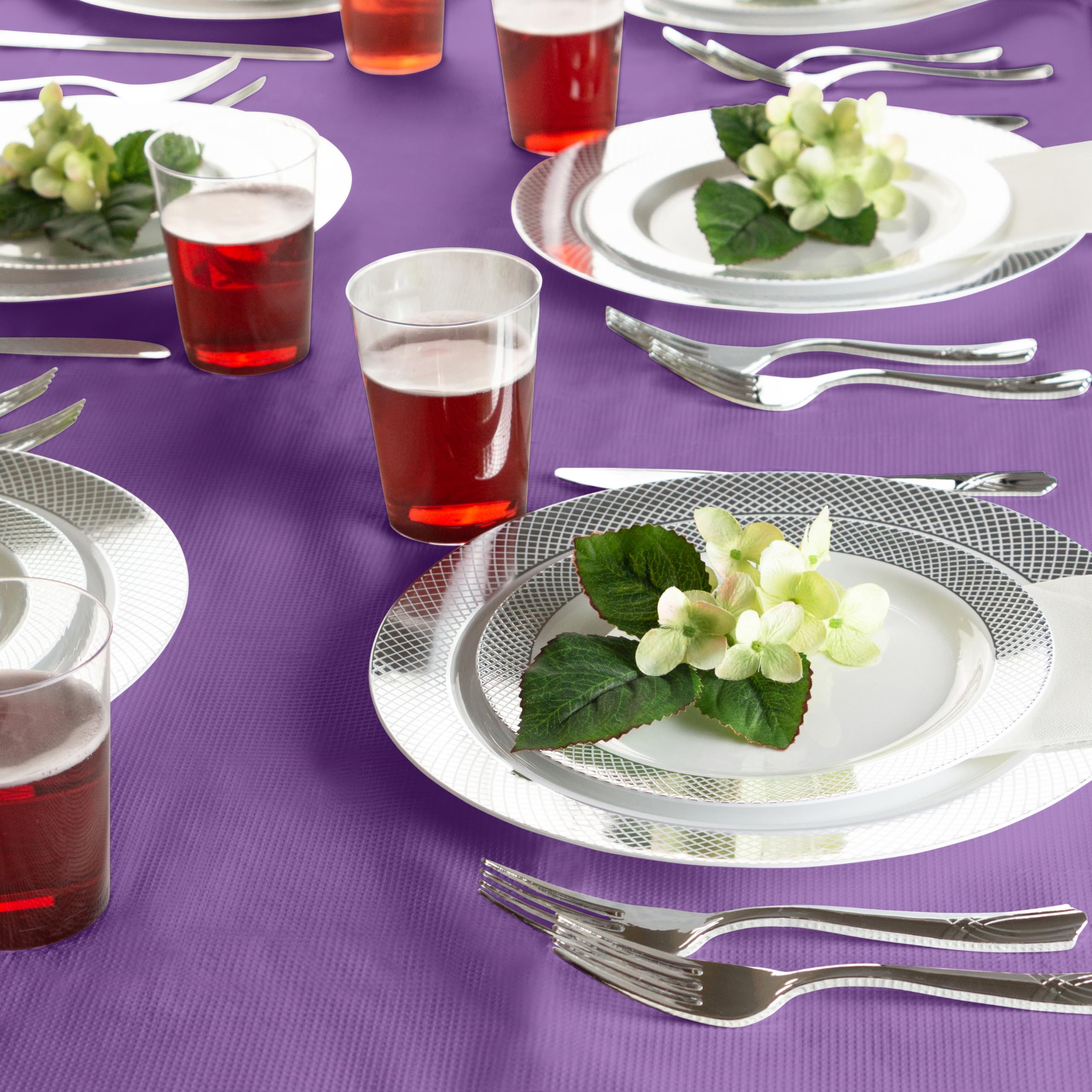 40 Pack Disposable Table Covers 54x108 Inches - 3 Ply Paper & Plastic Tablecloths for Parties, Events, Picnics | Purple Party Decorations & Dining Protection