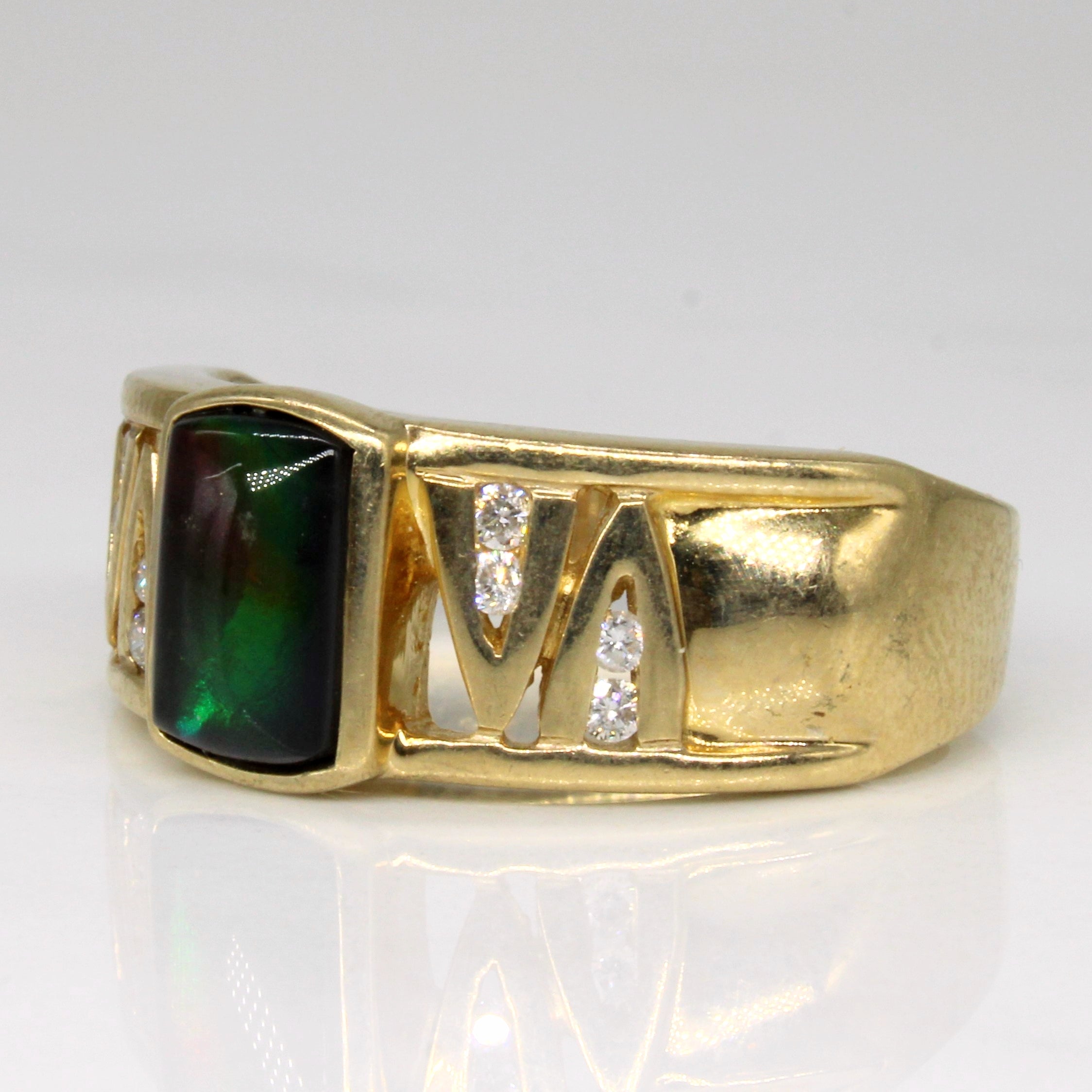 Exquisite 0.70ct Ammolite & Diamond Ring with 0.08ctw Side Stones | Size 8.25 | Elegant Jewelry for Weddings, Anniversaries & Special Occasions
