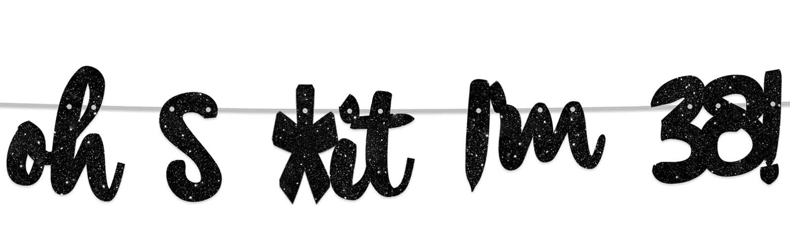 Black Glitter 'Oh I'm 38!' Birthday Banner Backdrop - Happy 38th Birthday Party Decorations for Men & Women - Photo Studio Props, Flags & Party Supplies Kit - Perfect for 38th Birthday Celebrations, Photo Booths & Milestone Decor