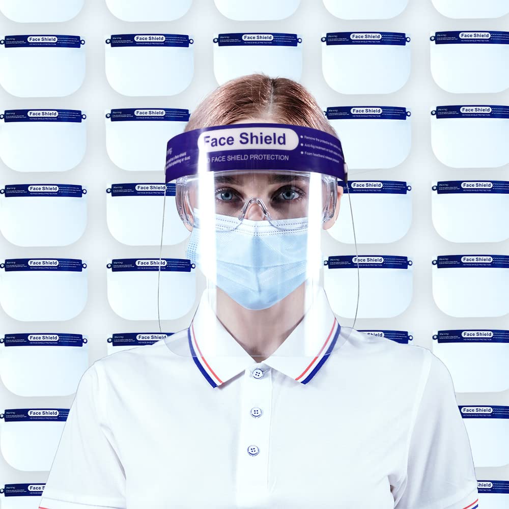 ANDX 200 Pack Reusable Face Shield - Anti-Fog, Windproof & Dustproof, Clear Adjustable Face Protection for Adults (11.4 x 9.8 Inches) - Perfect for Construction, Woodworking, Painting & Outdoor Activities