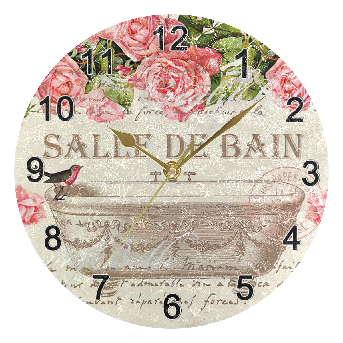 CHIFIGNO 10 Inch Round Teal Flower Bathtub Wall Clock - Battery Operated Rustic Decor for Living Room, Kitchen, Bedroom & Patio - Perfect for Farmhouse, Cottage & Vintage Home Décor