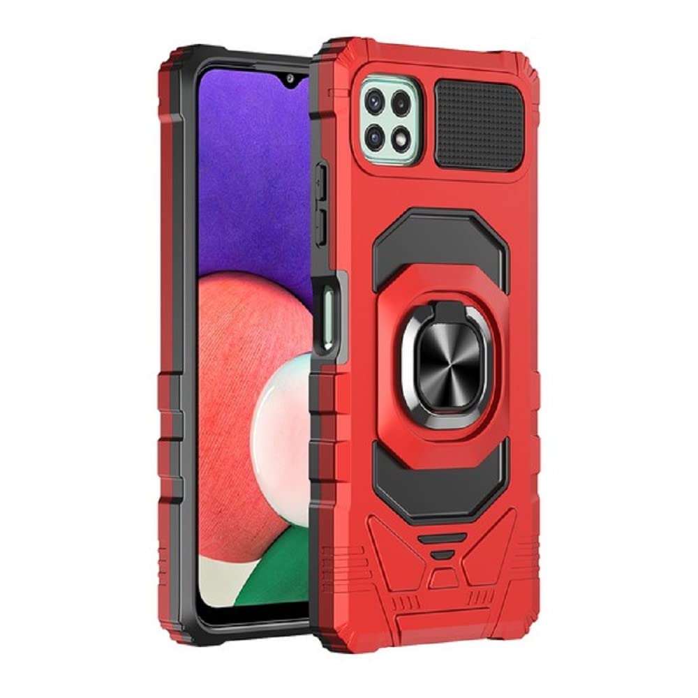 Boost Mobile Celero 5G & Samsung Galaxy A22 Phone Case - Shockproof Hybrid Protective Cover with Ring Stand (Red) | Perfect for Work, Travel & Everyday Use