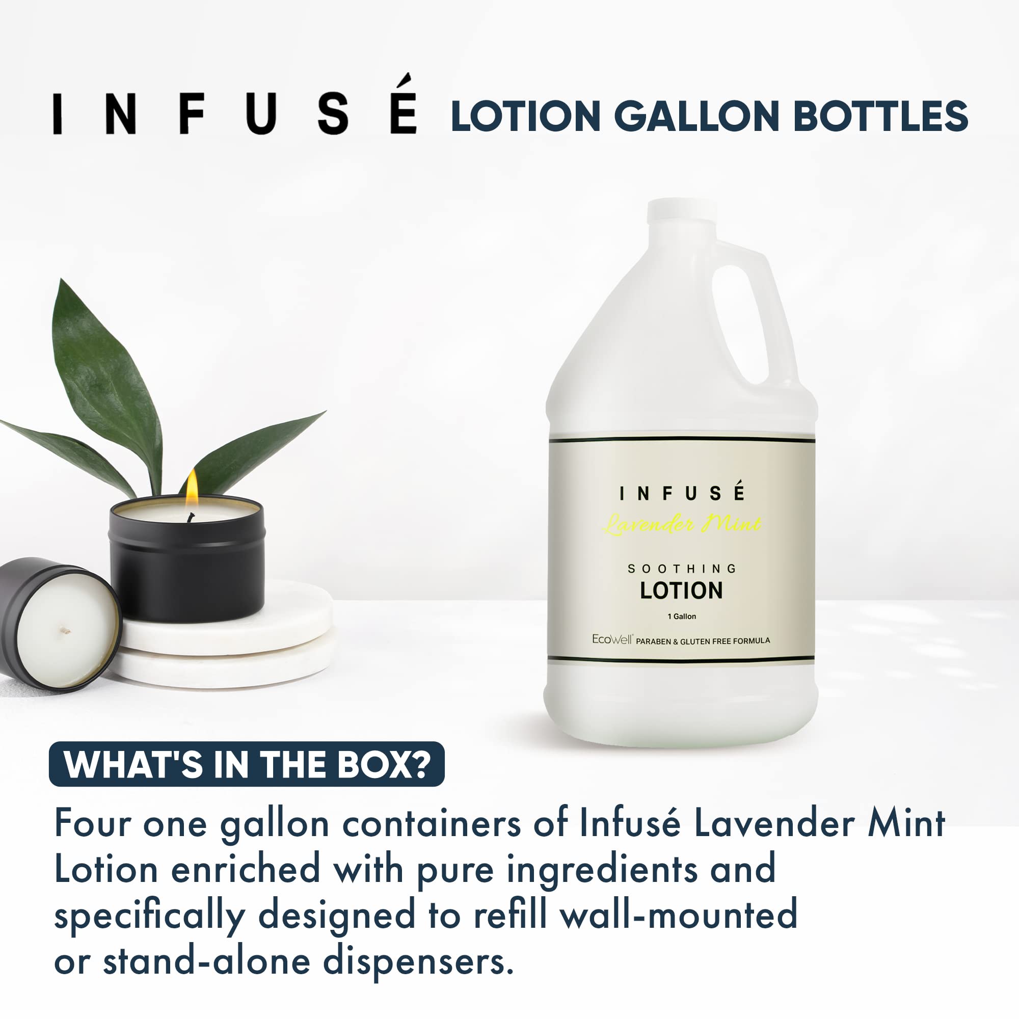 Terra Pure Lavender Mint Infused Hotel Lotion - 1 Gallon Bulk Refill for Hospitality & Vacation Rentals - Perfect for Spa, Hotel, Airbnb Dispensers - Relaxing Aromatherapy Lotion (4-Pack)
