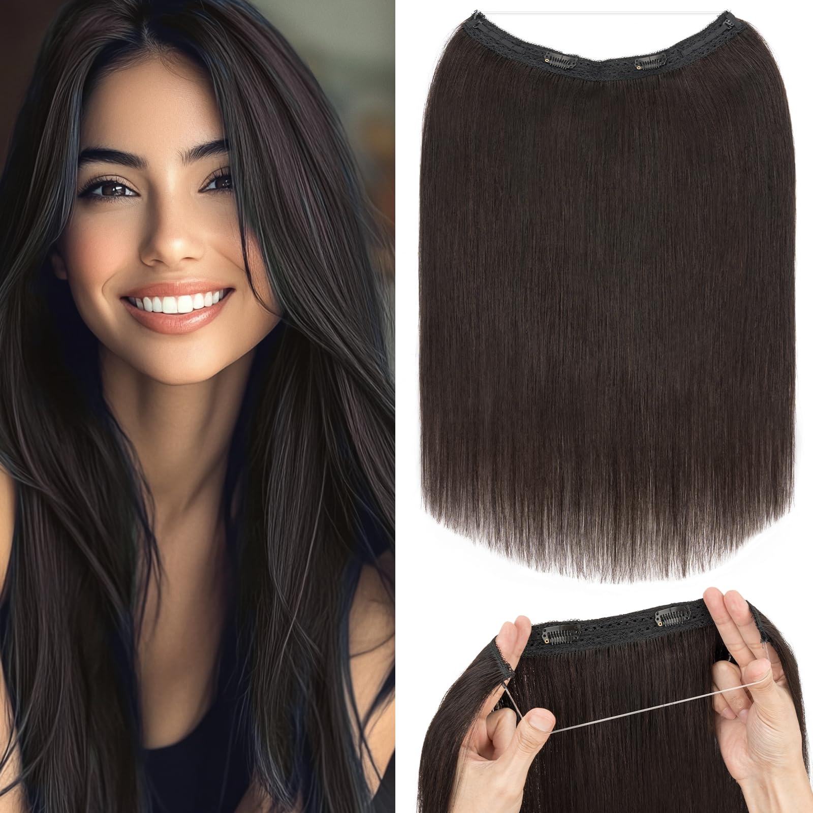 Premium 100% Human Hair Halo Extensions 22