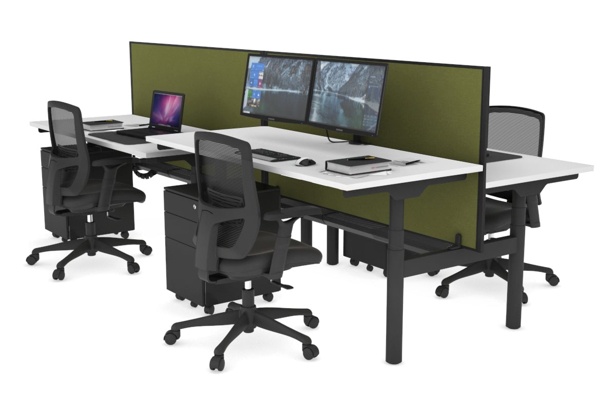 Flexi Premium Height Adjustable 4-Person H Bench Workstation - Black Frame [1600L x 700W] - Ideal for Office, Coworking Space & Home Office Setup