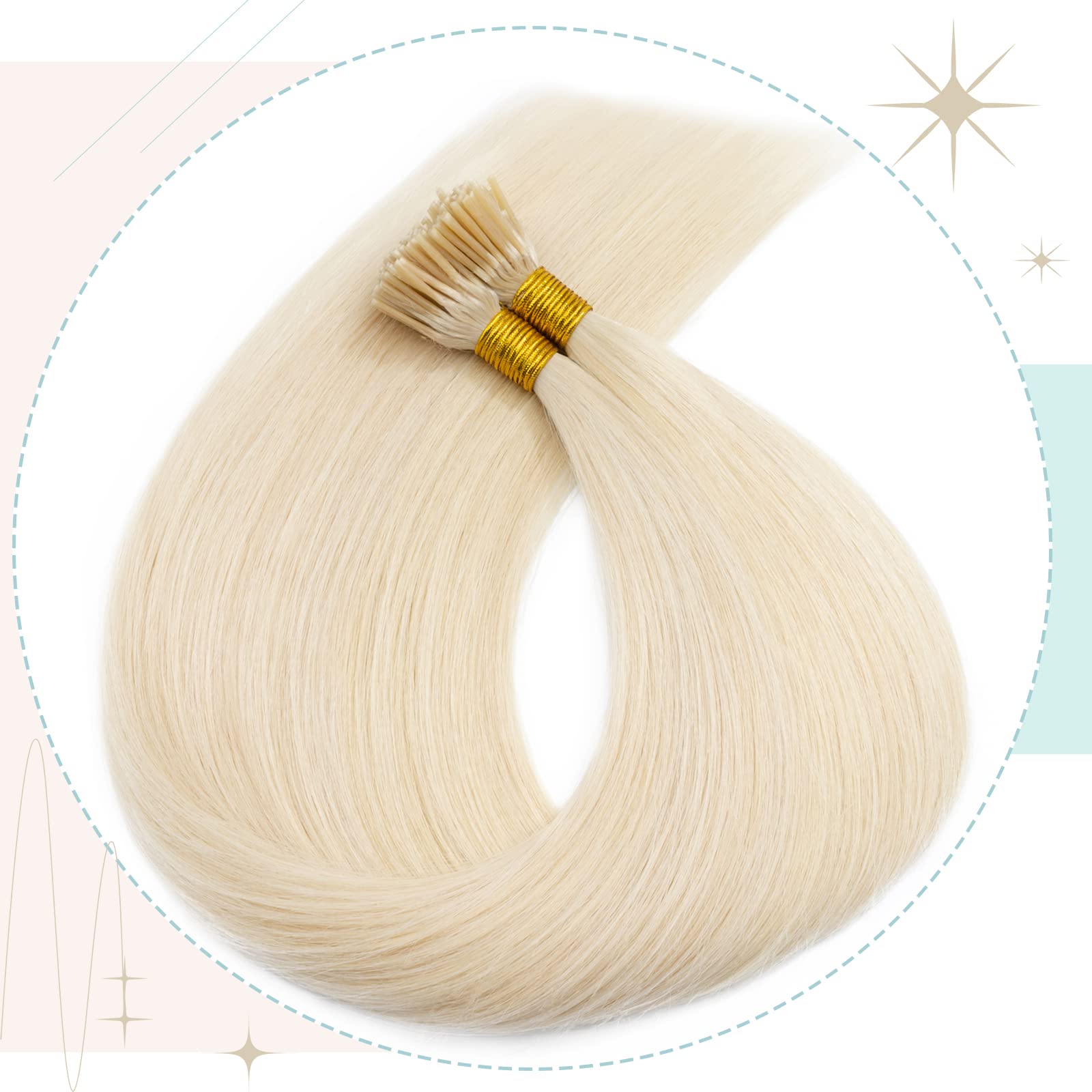 S-noilite Pre Bonded I-Tip Human Hair Extensions 16 Inch 100 Strands (50g) - #60 Platinum Blonde | Cold Fusion Stick Tip Real Human Hair with Invisible Keratin Glue | Perfect for Parties, Weddings & Daily Styling