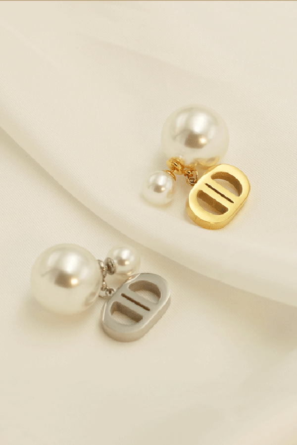 Vintage Double D Shape Pearl Earrings for Women - Elegant White Pearl Stud Earrings for Daily Wear, Parties & Special Occasions
