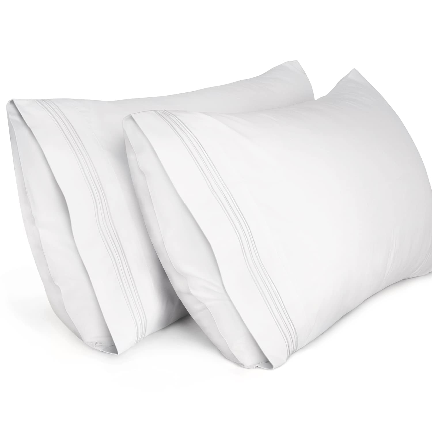 Premium 1800 Thread Count King Size Pillowcases (2 Pack) - Soft Brushed Microfiber, Embroidered, Wrinkle-Free & Breathable - Machine Washable White Pillow Covers for Bedroom, Hotel, or Gift