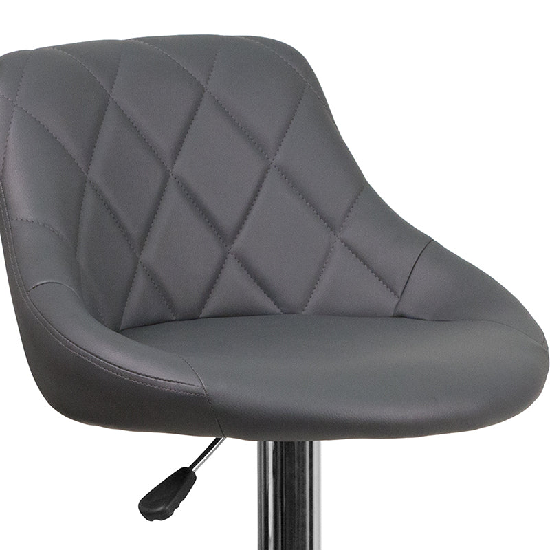FLASH Dale Modern Black Vinyl Adjustable Height Bar Stool with Diamond Pattern Backrest & Chrome Base - Perfect for Kitchen Islands, Home Bars & Dining Counter Stools