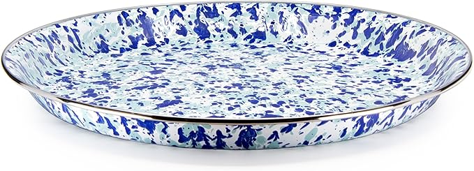 Ocean Swirl 20 Enamelware Serving Tray - Vintage Style Enamel Serving Platter for Parties, Picnics & Home Decor - Rustproof & Durable Enamelware Tray for Entertaining, Dining & Kitchen Use