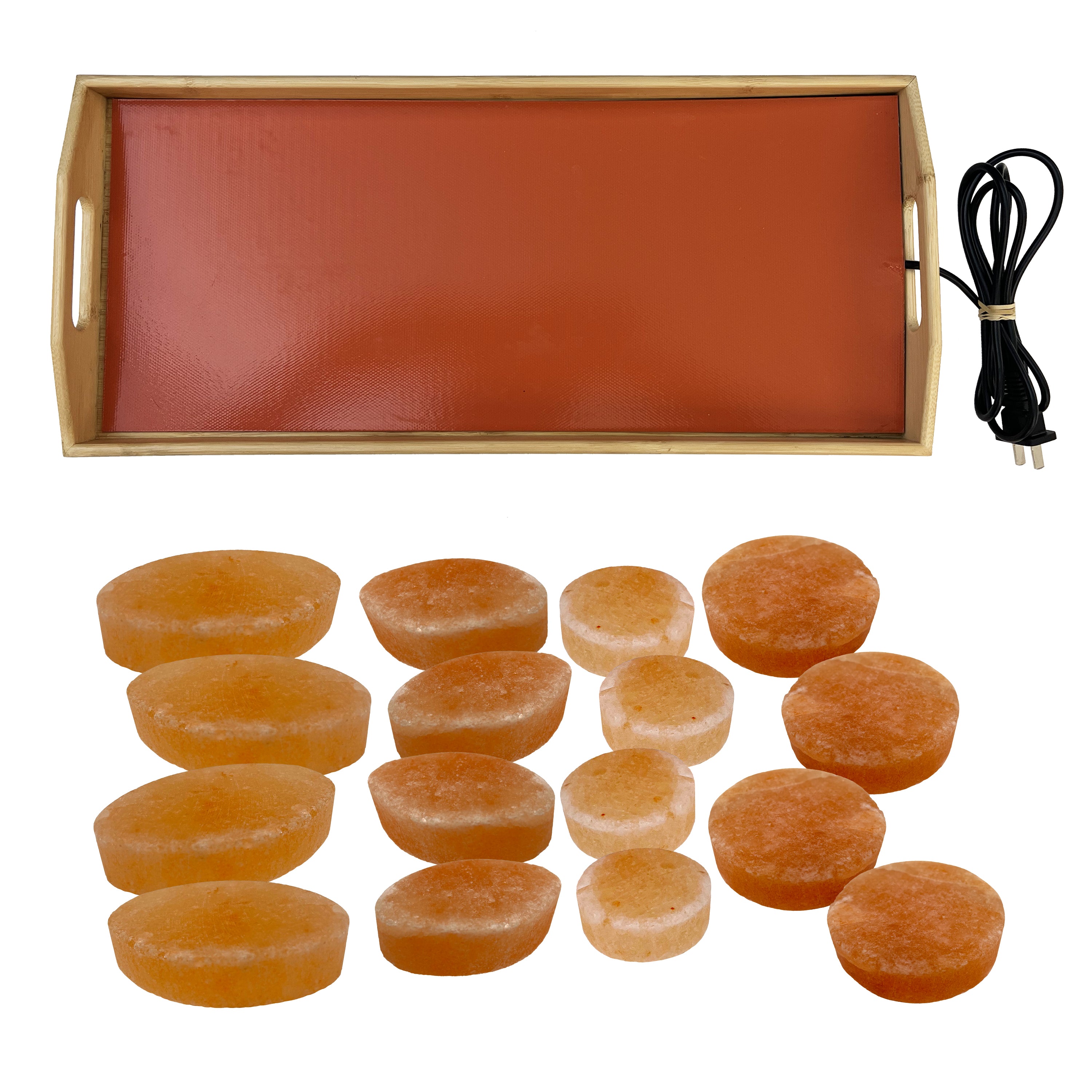 Theratools Professional Warming Tray Himalayan Salt Stone Set - 16 Natural Massage Stones for Spa, Therapy & Relaxation - Perfect for Hot Stone Massage, Aromatherapy & Home Wellness