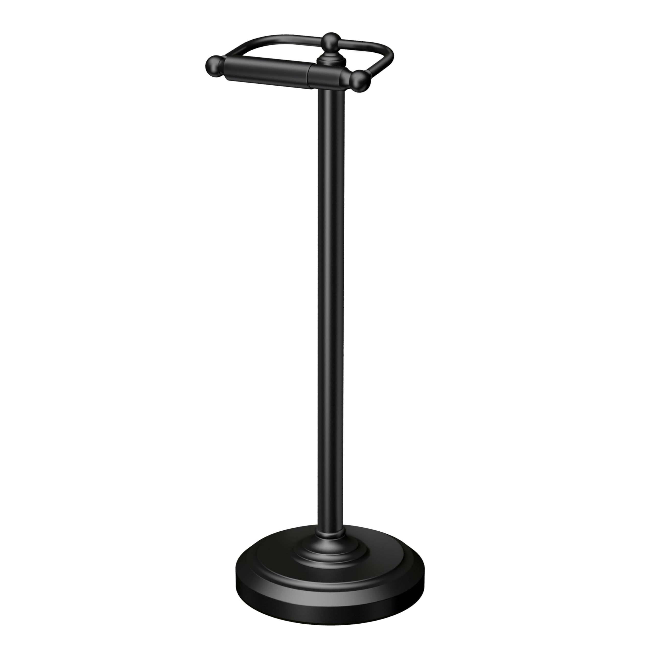 Gatco 1436MX Freestanding Toilet Paper Holder - 22 Inch Height Matte Black Floor Standing Bathroom Tissue Dispenser with Weighted Base | Perfect for Modern Bathrooms, Powder Rooms & Guest Baths