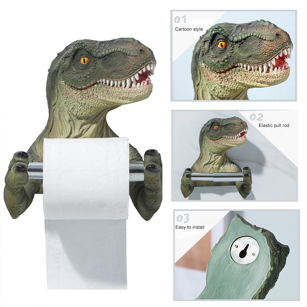 3D Dinosaur Wall-Mounted Toilet Paper Holder - Lifelike Dinosaur Design Bathroom Tissue Roll Dispenser for Home, Kids Room & Dinosaur Theme Decor