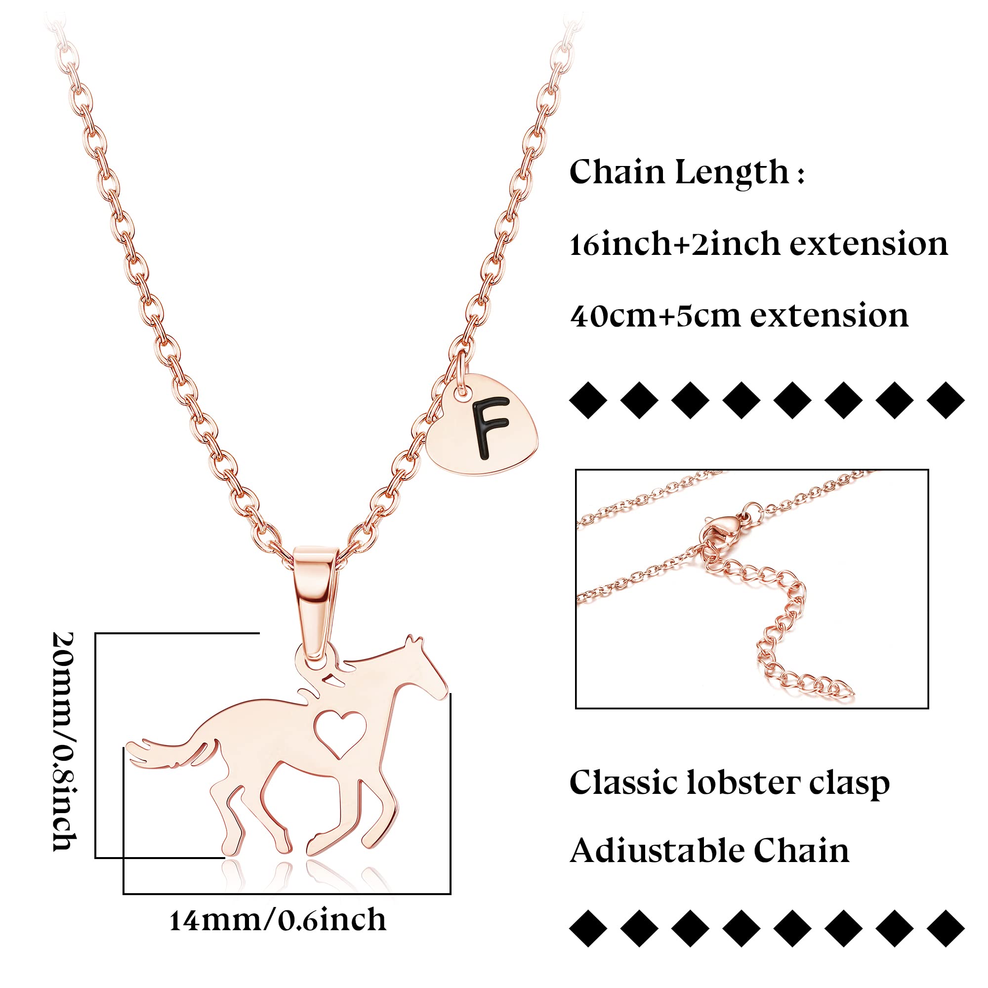 Jewenova Dainty Horse Necklace for Women - Initial A Heart Charm Stainless Steel Pendant Letter Jewelry Gift for Horse Lovers (Silver Tone) | Perfect for Birthdays, Anniversaries & Equestrian Enthusiasts