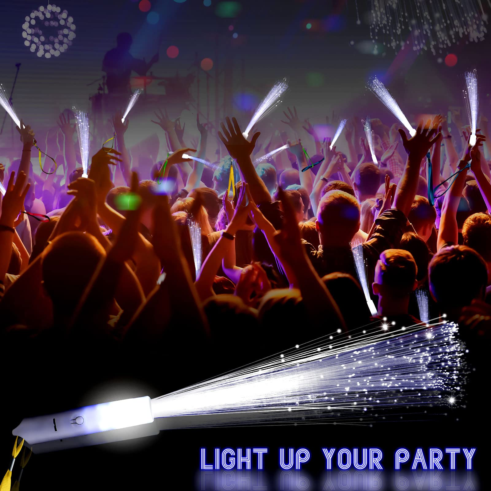 144-Piece White LED Fiber Optic Wands - 3 Lighting Modes (Flashing/Steady/Sparkle) for Weddings, Bridal Showers, Birthday Parties & Glow-in-the-Dark Events - Perfect Wedding Favors & Party Supplies