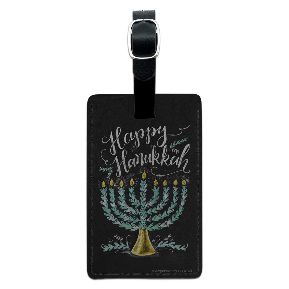 Happy Hanukkah Menorah Rectangle Leather Luggage Tag - Durable Suitcase ID Tag for Travel & Carry-On Bags - Perfect for Jewish Holiday Gifts & Travel Accessories