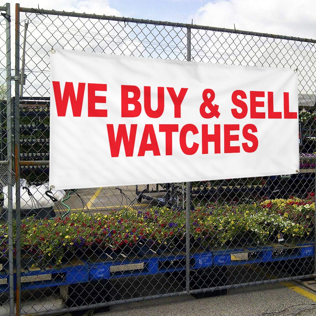 Durable Vinyl Banner - 24x48 Inches Weatherproof Outdoor Business Sign with 4 Grommets - Ideal for Yard Sales, Watch Shops & Industrial Advertising