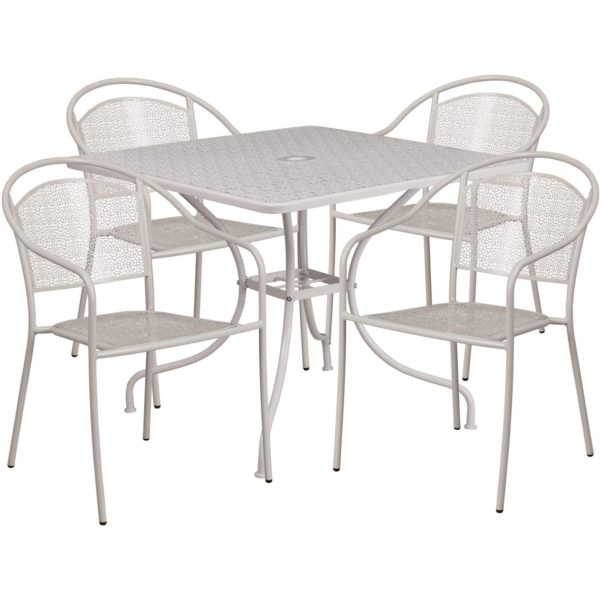 F&F Furniture 5-Piece Light Grey Metal Patio Dining Set - Indoor & Outdoor Table with Chairs, 32.25 Inch - Perfect for Backyard, Garden, Deck or Poolside Entertaining